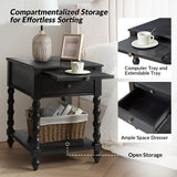 Ira 26" Tall Farmhouse Solid Wood End Table with Built-in Charging Outlets(Optional Types)