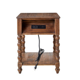 Ira 26" Tall Farmhouse Solid Wood End Table with Built-in Charging Outlets(Optional Types)