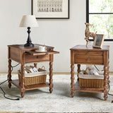 Ira 26" Tall Farmhouse Solid Wood End Table with Built-in Charging Outlets(Optional Types)
