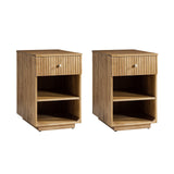 Reeded Modern End Table with Adjustable Shelf & USB Ports(Optional Types)