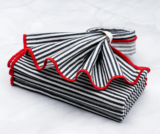 Black Striped Napkins with Red edges
