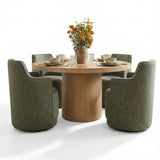 Elon & Yisa 47" Solid Oak Round Linen Pedestal Dining Table Set (5-Piece)