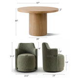 Elon & Yisa 47" Solid Oak Round Linen Pedestal Dining Table Set (5-Piece)