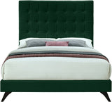 Elly Contemporary Velvet Bed with Deep Button Tufting and Espresso Wood Legs for Stylish Comfort