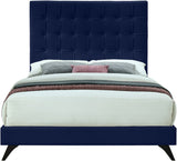 Elly Contemporary Velvet Bed with Deep Button Tufting and Espresso Wood Legs for Stylish Comfort