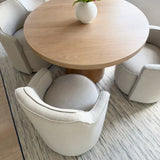 Elon & Yisa 47" Solid Oak Round Linen Pedestal Dining Table Set (5-Piece)