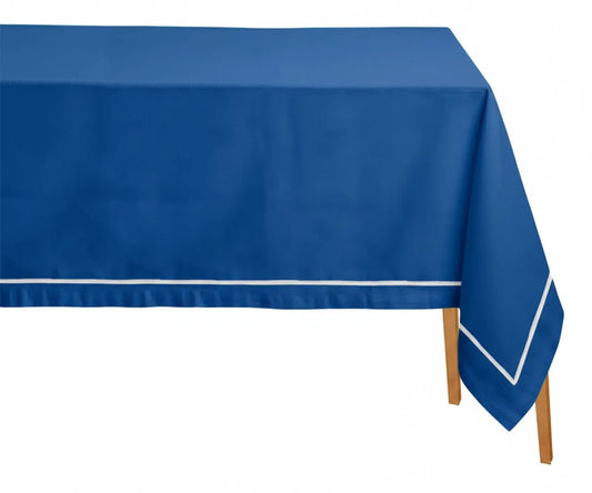 Blue Tablecloth Rectangle - White Embroidery
