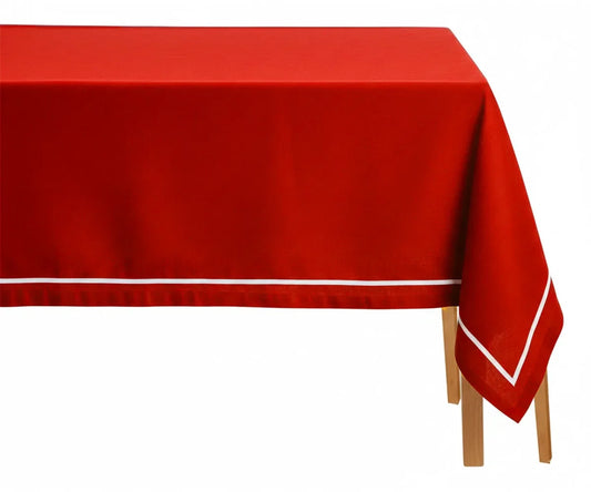 Red Rectangular Tablecloth - White Embroidery