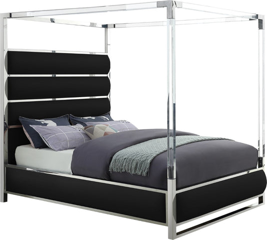 Encore Modern Canopy Bed with Acrylic Posts and Padded Headboard for a Stylish Bedroom Upgrade