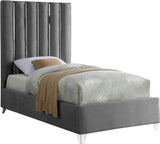 Enzo Velvet Bed – Glamorous Chrome Channel Design for a Modern Bedroom, Easy Assembly, No Box Spring Needed