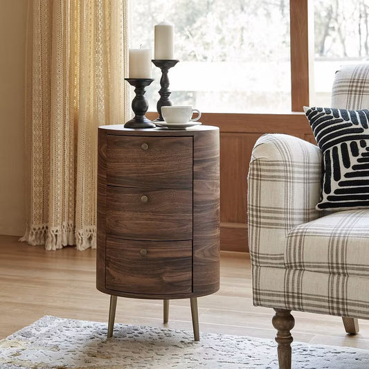 Etta 26" Tall Drum 3 - Drawer Round Boho End Table