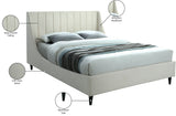 Eva Velvet Contemporary Bed with Wingback Headboard, Deep Tufting & Stylish Black Wood Legs