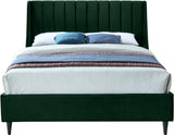 Eva Velvet Contemporary Bed with Wingback Headboard, Deep Tufting & Stylish Black Wood Legs