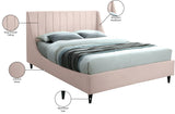 Eva Velvet Contemporary Bed with Wingback Headboard, Deep Tufting & Stylish Black Wood Legs