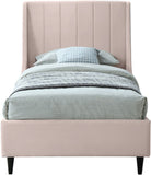 Eva Velvet Contemporary Bed with Wingback Headboard, Deep Tufting & Stylish Black Wood Legs