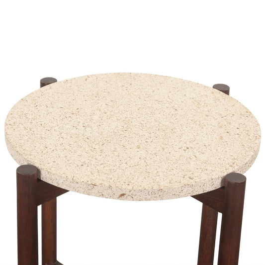 Abstract 18" Side Table with Casted Cement Top and Mango Wood Base