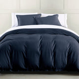 Hera Washed Linen Flange Duvet Cover, Super Queen, Navy