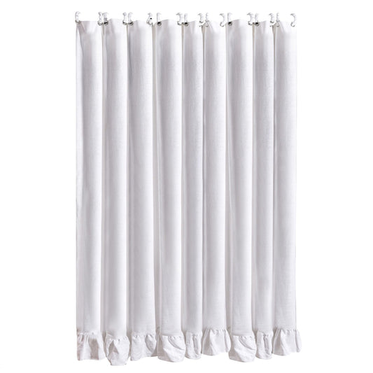 Washed Linen Ruffled Shower Curtain, White