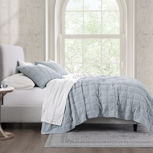 Stella Faux Silk Velvet Double Box Stitch Quilt Set