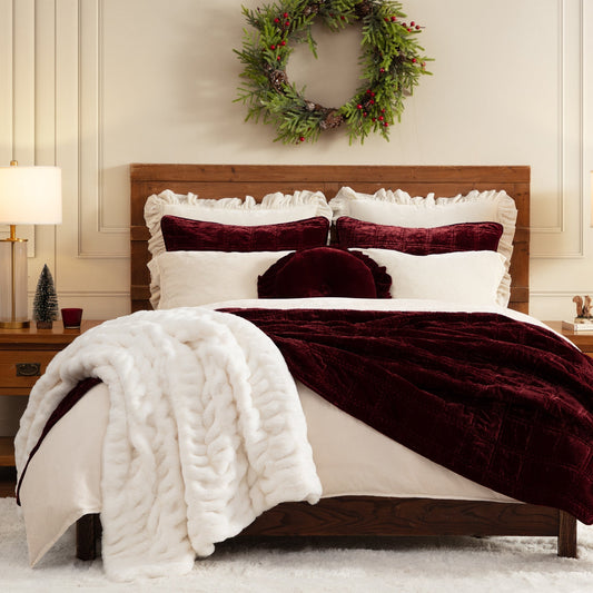 Stella Faux Silk Velvet Double Box Stitch Quilt Set