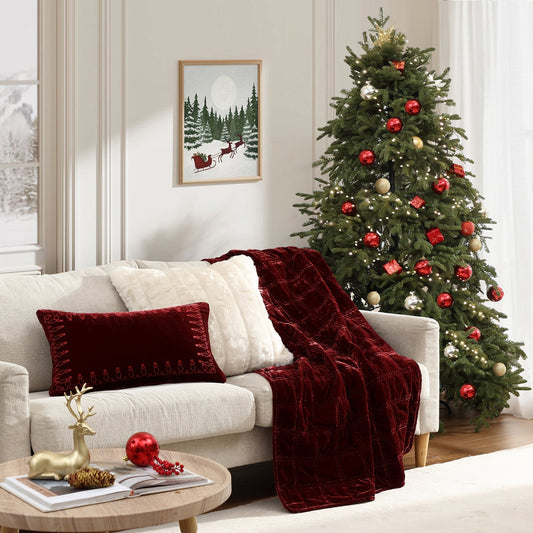 Stella Faux Silk Velvet Embroidered Lumbar Pillow