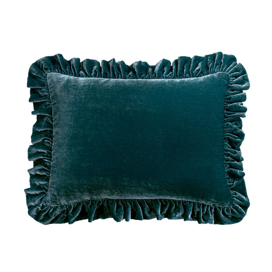 Stella Faux Silk Velvet Ruffled Oblong Pillow