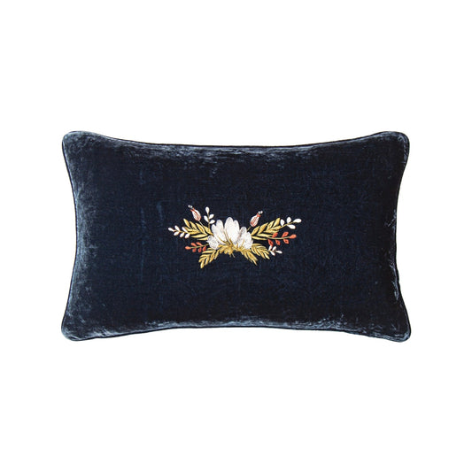 Stella Western Floral Embroidered Silk Velvet Lumbar Pillow