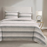 100% French Flax Linen Variegated Stripe Duvet Cover Set, Charcoal