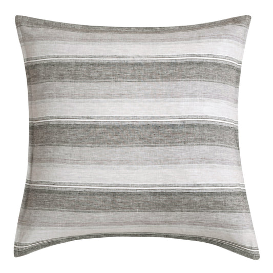 100% French Flax Linen Variegated Stripe Euro Sham, Charcoal
