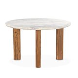 Barcelona 54" Round Dining Table with White Marble and Reclaimed Wood Legs