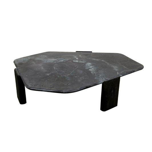 Breton 64" Hexagonal Coffee Table with Lava Marble Top with Dark Mango Base