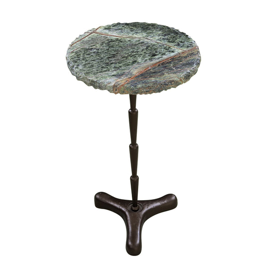 Breton 15" Accent Table with Green Bidasar Marble and Iron