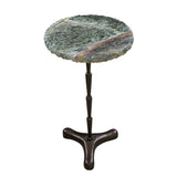 Breton 15" Accent Table with Green Bidasar Marble and Iron
