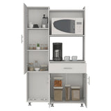 Pantress Complete Pete Kitchen Pantry and Microwave Cabinet with Three Side Storage Shelves, Built-In Pet Station, Compact Countertop, One Drawer, One Small Cabinet and, One Open Shelf