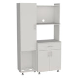 Pantress Complete Pete Kitchen Pantry and Microwave Cabinet with Three Side Storage Shelves, Built-In Pet Station, Compact Countertop, One Drawer, One Small Cabinet and, One Open Shelf