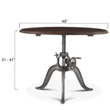 Industrial Loft 48" Adjustable Round Dining Table in Weathered Teak