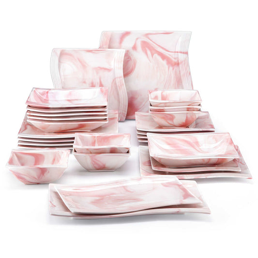 Flora Marble Pink 26 Piece Dinnerware Set