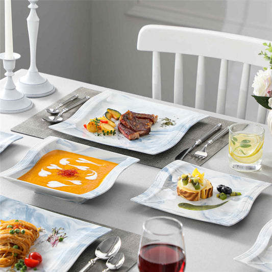 Flora Marble Blue 30 Piece Dinnerware Set