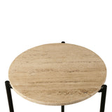 Nola 18" Side Table Table in Travertine Stone and Iron