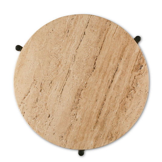 Nola 18" Side Table Table in Travertine Stone and Iron