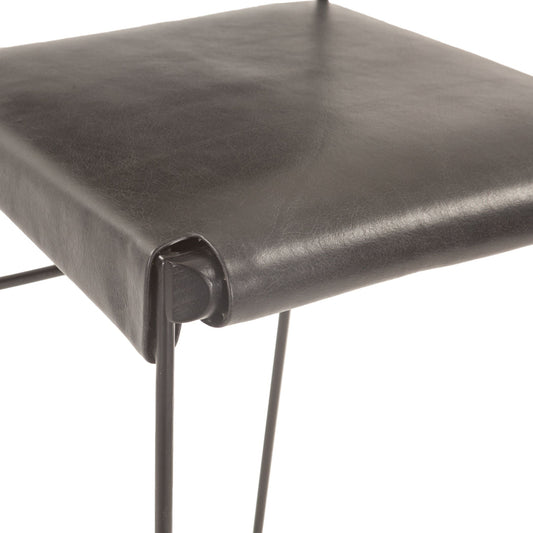 New York 18" Bar Chair in Black Buffalo Leather and Iron