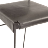New York 18" Bar Chair in Black Buffalo Leather and Iron