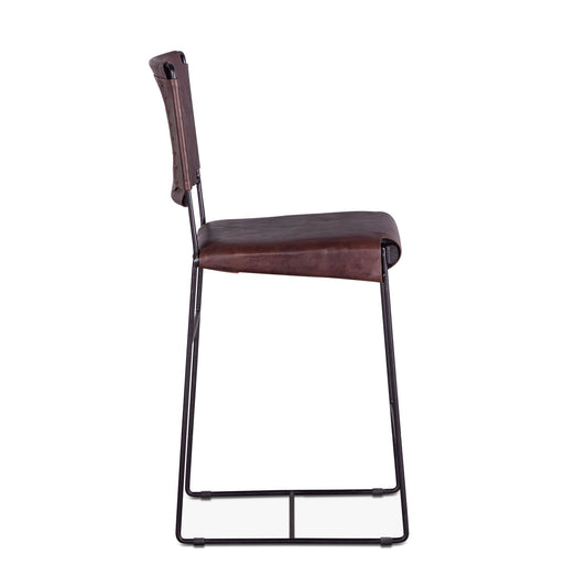 New York 17" Counter Chair in Chocolate Top Grain Leather and Iron