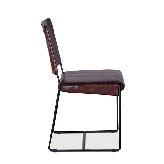 New York 18" Dining Chair in Chocolate Leather and Iron
