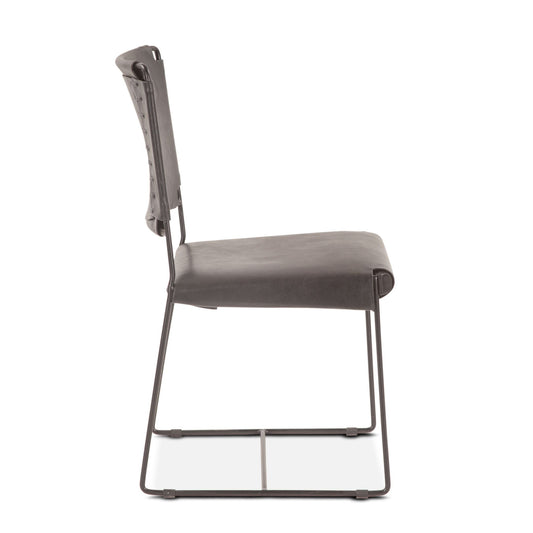 New York 18" Dining Chair in Black Buffalo Leather and Iron