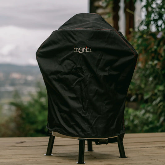INGRILL Medium Smoker Cover – Weather-Resistant Waterproof Black Canvas Cover with Bottom Straps, Secure Outdoor Protection for Barrel Smokers