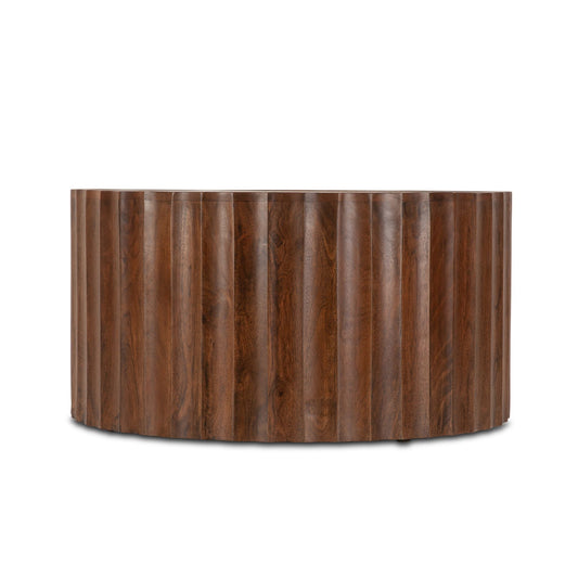 Palermo 35" Round Coffee Table with White Marble and Royal Brown Base