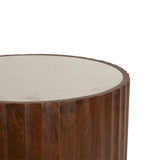 Palermo 35" Round Coffee Table with White Marble and Royal Brown Base
