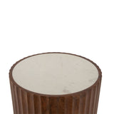Palermo 18" Round Side Table with White Marble and Royal Brown Base