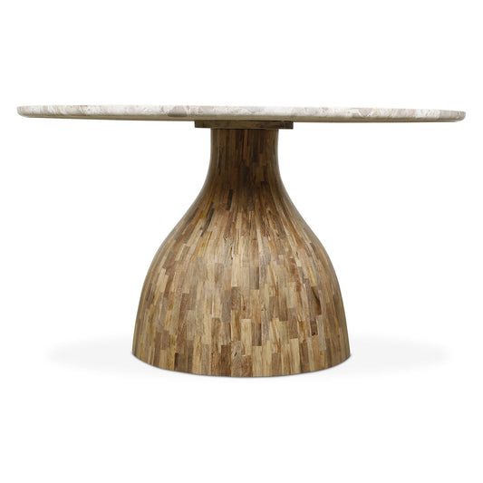 Solomon 54" Round Dining Table with Capri Beige Marble and Natural Mango Base